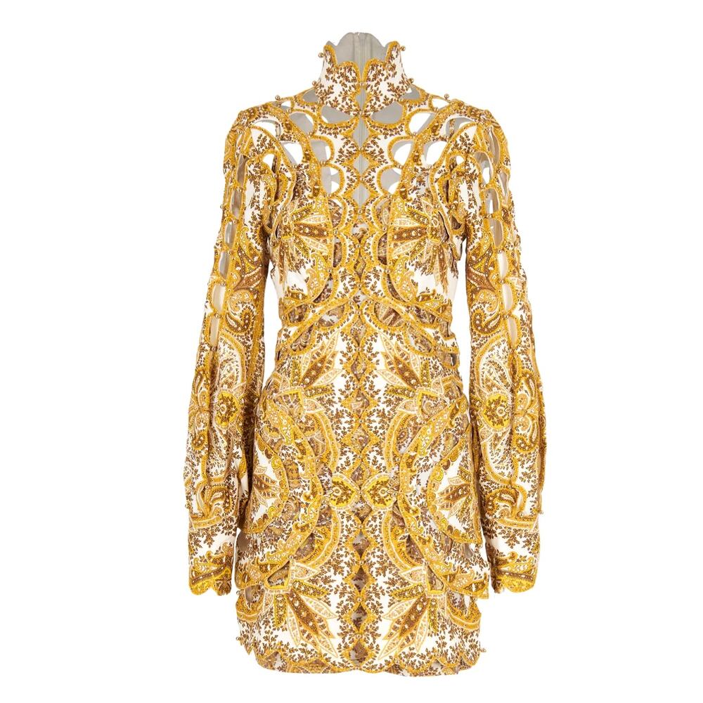 ZIMMERMANN Zippy Scallop Paisley Print Cut-Out Linen Mini Dress (0/XS)